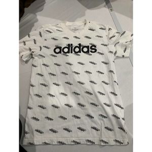 Adidas White W/ Black Logo Core Favorite Tee Diamond Pattern Size Meduim